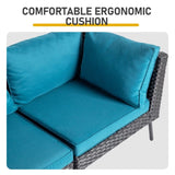 2 pcs armless sofa 2 pcs corner sofa 2 pcs footstool iron legs black rattan peacock green 72293141