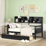 Twin size Daybed, Wood Slat Support, with Bedside Shelves and Two Drawers, Espresso N708P245183P