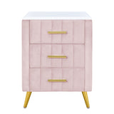 Upholstered Wooden Nightstand with 3 Drawers and Metal Legs&Handles, Bedside Table with Marbling N733P208520H