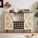 ZUN White Faux Rattan Barn Door Wine Cabinet with Wine Rack and Wine Glass Rack, Double Door Design with W2702P183969