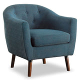 Blue Fabric Upholstered Accent Chair 1pc Espresso Finish Legs Button Tufted Solid Wood Furniture B011P182504