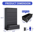 ZUN 5 Drawer Metal Lateral File Cabinet , Black Filing Cabinet with Lock, Lockable File Cabinet for Home 97660935