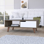 ZUN Dark Brown and White 1-Drawer 1-Shelf Rectangle Coffee Table B06280717