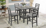 5-Piece Wooden Counter Height Dining Set with Padded Chairs and Storage Shelving 08366241