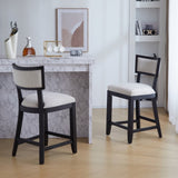 26.5" Counter Stools Set of 2, Upholstered Counter Height Bar Stools with Comfy Back, Solid Rubber 72643.00BGECHOC