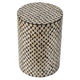 D14x20" Cylindrical Garden Capiz Stool, Accent Side Table, Black/Gold W2078P290746