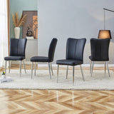 Modern minimalist dining chairs, black PU leather curved backrest and seat cushions, electroplated W1512P356180