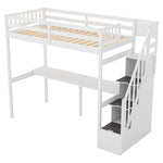 ZUN Twin Size Loft Bed with Storage Staircase and Built-in Desk, White 91750242