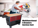 4 DRAWERS MULTIFUNCTIONAL TOOL CART WITH WHEELS AND WOODEN TOP W110265906