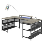 ZUN U Shaped Desk with Power Outlets & LED Strip & Monitor Stand, L Shaped Desk with Storage Shelf, Home W578P149135