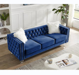 Navy Blue, 23 Seat Sofa Set, Velvet Crystal Buckle Upholstery Sofa, Crystal Feet, Removable 14023036