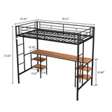 ZUN Twin-size Loft Bed with Table & Shelves/ Heavy-duty Sturdy Metal/ Built-in Table & Shelves/ Noise W42752472