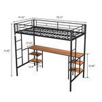 ZUN Twin-size Loft Bed with Table & Shelves/ Heavy-duty Sturdy Metal/ Built-in Table & Shelves/ Noise 61373165