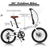 20" Folding City Bike, Lightweight Aluminum Frame, 7-Speed Folding Bike W1019P234502