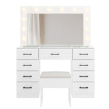 Vanity Desk Set with Large Lighted Mirror and Powre Outlet, Glass Top Makeup with 9 Drawers, 50745877