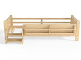 Twin Size Floor Bed with Storage Bookcases, Solid Wood Kids Floor Bed with Cute Stairs and W1580P430184