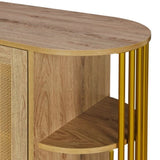 TREXM 2-Door Elegant Curved Dining Cabinet with Gold Trim and Woven Rattan Doors for Dining Room N715P172740E