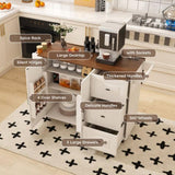 White Kitchen Island Cart with Foldable Tabletop & Drop Leaf - Mobile Breakfast Bar on Wheels with W2700P300558