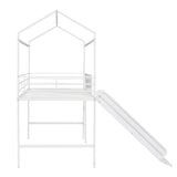 Metal House Bed With Slide, Twin Size Metal Loft Bed with Two-sided writable Wooden Board MF294384AAK