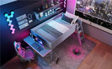 Wood Twin Size Gaming Loft Bed with Desk and LED, Grey N709P236479E