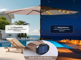 10 ft Patio Umbrella for Table, Outdoor Sun Umbrella with 32 LED Solar Lights, Khaki 64110166