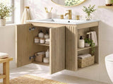 24-Inch Wall-Mounted Bathroom Vanity with Ceramic Sink, 2-Door Cabinet, U-Shaped Adjustable N729P512888N