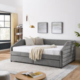 ZUN Queen Size Daybed with Two Drawers Trundle Upholstered Tufted Sofa Bed, Linen Fabric, Grey 19930136