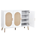 ZUN FCH 3-door vertical shoe cabinet particle board + plastic rattan white frame + original wood rattan 17034426