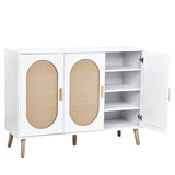 ZUN FCH 3-door vertical shoe cabinet particle board + plastic rattan white frame + original wood rattan 17034426