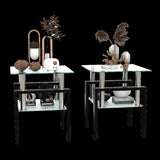Set of 2, Modern Tempered Glass Tea Table Coffee Table End Table, Square Table for Living Room, W241104200