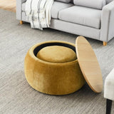 Round Storage Ottoman, 2 in 1 Function, Work as End table and Ottoman,with small seat,Dark W487P165700