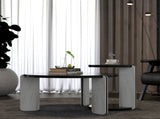 32.68" & 16.93" round coffee table end table sofa table side table set with black OAK veneer surface W2899P405894