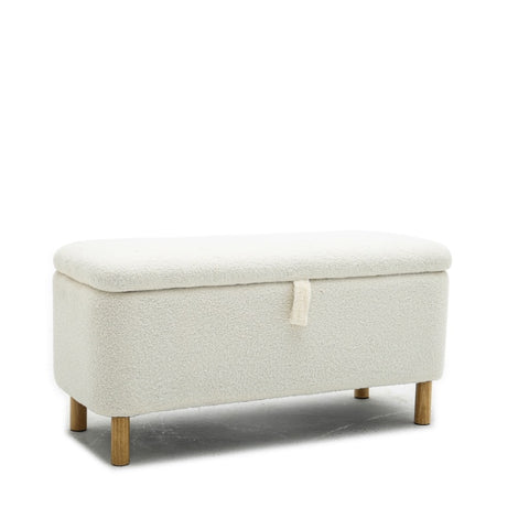 ZUN Basics Upholstered Storage Ottoman and Entryway Bench White W1805137535