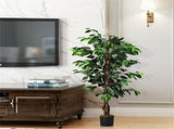 4FT Artificial Ficus Tree - 504 PEVA/Polyester Leaves, Multiple Trunks, Green 44479741