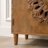 Rustic Hand-Carveden 2-Door Cabinet Boho Accent Storage Cabinet with Floral Design, Solid W2729P239174