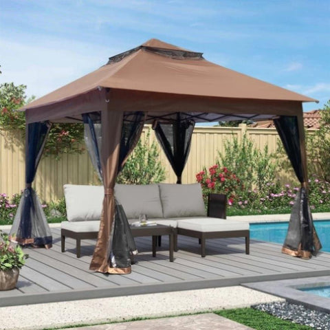 ZUN Outdoor 11x 11Ft Pop Up Gazebo Canopy With Removable Zipper Netting,2-Tier Soft Top Event W419104362