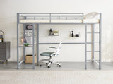 Twin Size Metal Loft Bed with Desk and Storage Shelves, 2 Built-in Ladders & Guardrails, Loft Bed 37145226