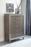 ZUN Silver Gray Metallic Finish Glam Style Storage Chest of 5 Drawers Wooden 1pc Modern Bedroom B011P176906