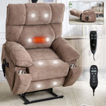 ZUN Brown Heat Massage Dual Motor Infinite Position Up to 350 LBS Large Electric Power Lift Recliners W1803P264024