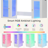 43.3" Vanity Desk with Large Mirror Hollywood Bulbs, Modern Glass Top Makeup Vanity with Drawers N704P263505K