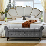 62" Bedroom Tufted Button Storage Bench, Modern Fabric Upholstered Ottoman, Window Bench, Rolled Arm W1853141520