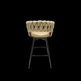 28" Technical Leather Woven Bar Stool Set of 2,Black legs Barstools No Adjustable Kitchen Island W2189131687