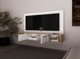 White and Natural Oak Entertainment Center Multistorage and Cable Management B062P290235