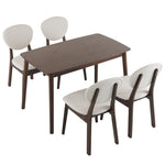 ZUN Rubber wood soft bag deep walnut dining table and chair set 1 table 4 chairs beige cushion 57935654