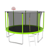 ZUN 12FT Trampoline Green for Kids & Adults with Basketball Hoop and Ball ,Recreational Trampolines with K1163139545