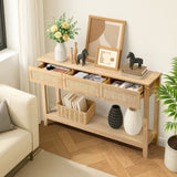Boho Style Rattan Console Table with 3 Drawers and Open Storage Shelf, Entryway Table Narrow Long 15733776