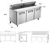 72" W 3 Door Sandwich Salad Prep Table Commercial Stainless Steel Fan Cooling W1192P262183