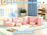 1 PC Kids Modular Sofa Set, 1 Table & 2 Chairs with 2 Round Cushions, Pink Corduroy Kids Sofa 37889125