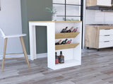 Kitchen Island 41" H, 2 Bottle Organizer and Shelf, White / Macadamia B097133048