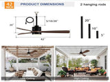 42" ABS Blades Outdoor Ceiling Fan with LED Light Remote Control,Quiet DC Motor 6 Speed W3775P459398